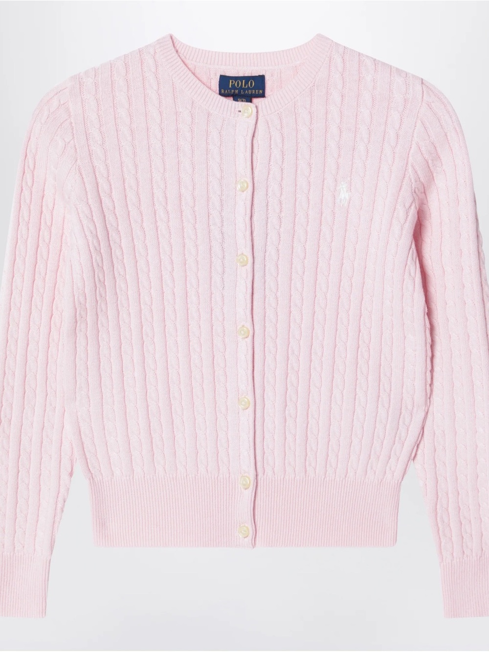 Polo by Ralph Lauren Pastel Pink Cable-Knit Button Cardigan